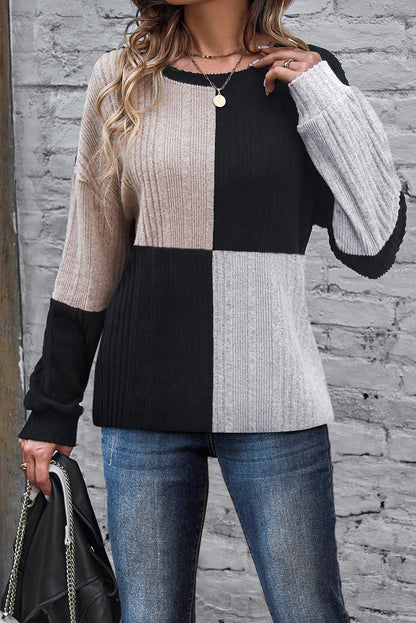 Colorblock Ribbed Long Sleeve Top