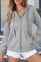 Solid Zip Up Pocketed Hoodie