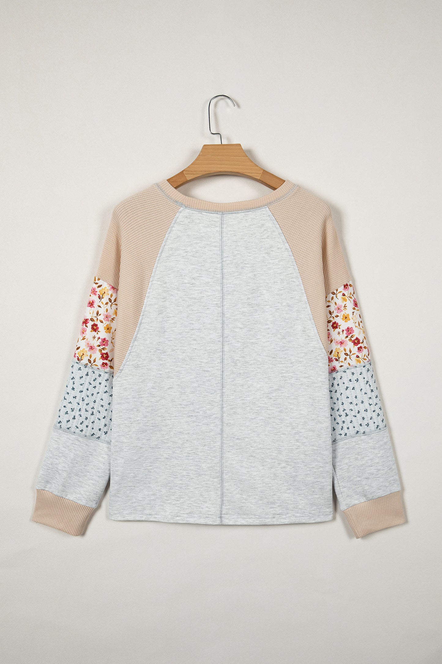 Floral Waffle Knit Patchwork Raglan Long Sleeve Top