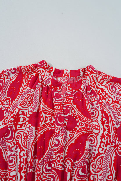 Paisley Side Slit Puff Sleeve Maxi Dress