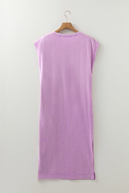 Mineral Wash Pocketed T-shirt Maxi Dress