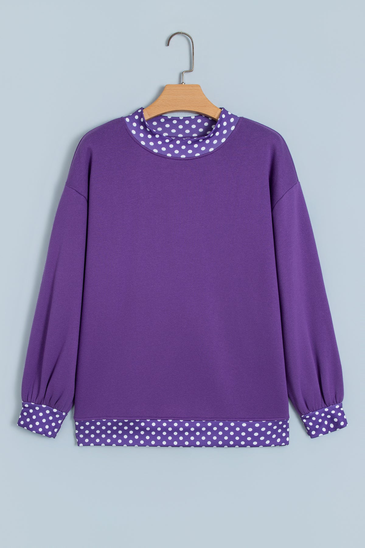 Polka Dot Contrast Trim Mock Neck Sweatshirt