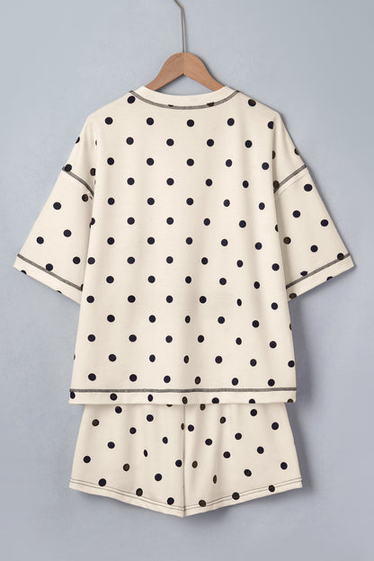 Polka Dot Loose Tee & Drawstring Shorts Set