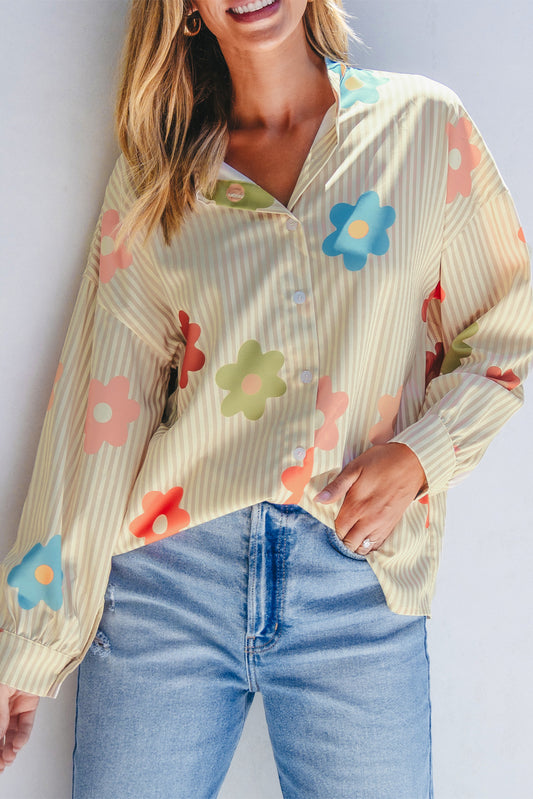 Stripe Floral Button-up Shirt