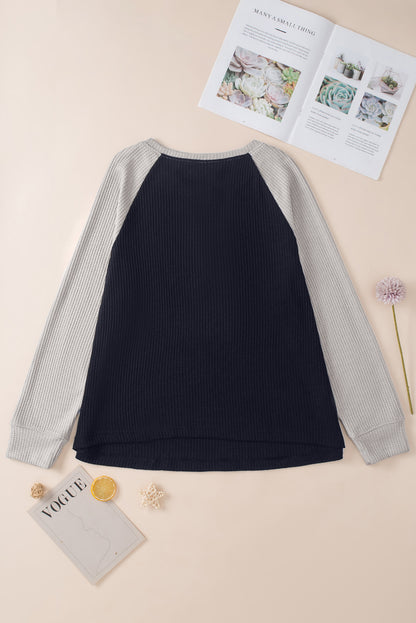 Plus Size Waffle Knit Buttoned Henley Top