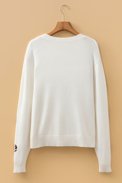 Football Sequin Round Neck Long Sleeve Sweater