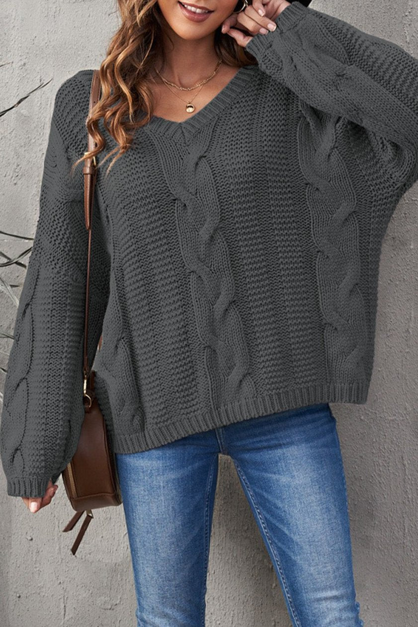 Cable Knit Puff Sleeve Sweater