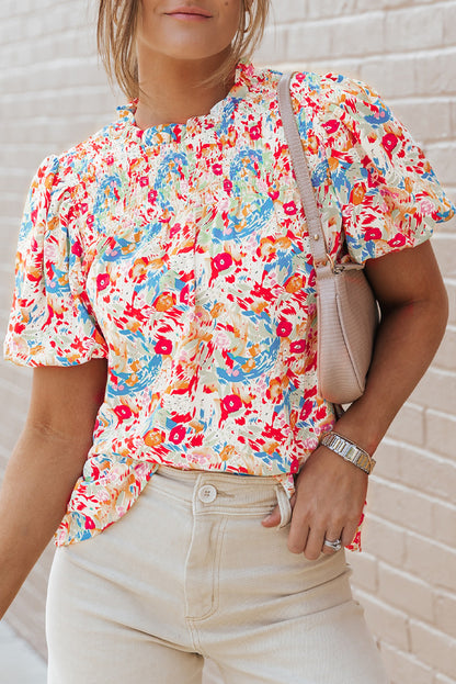 Floral Smocked Puff Sleeve Blouse