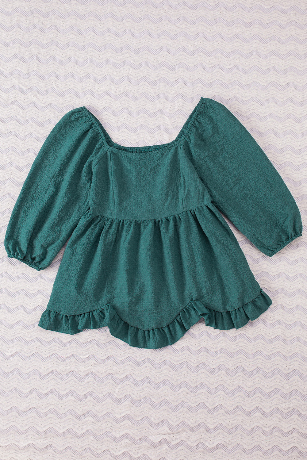 Ruffle Smocked 3/4 Sleeve Blouse