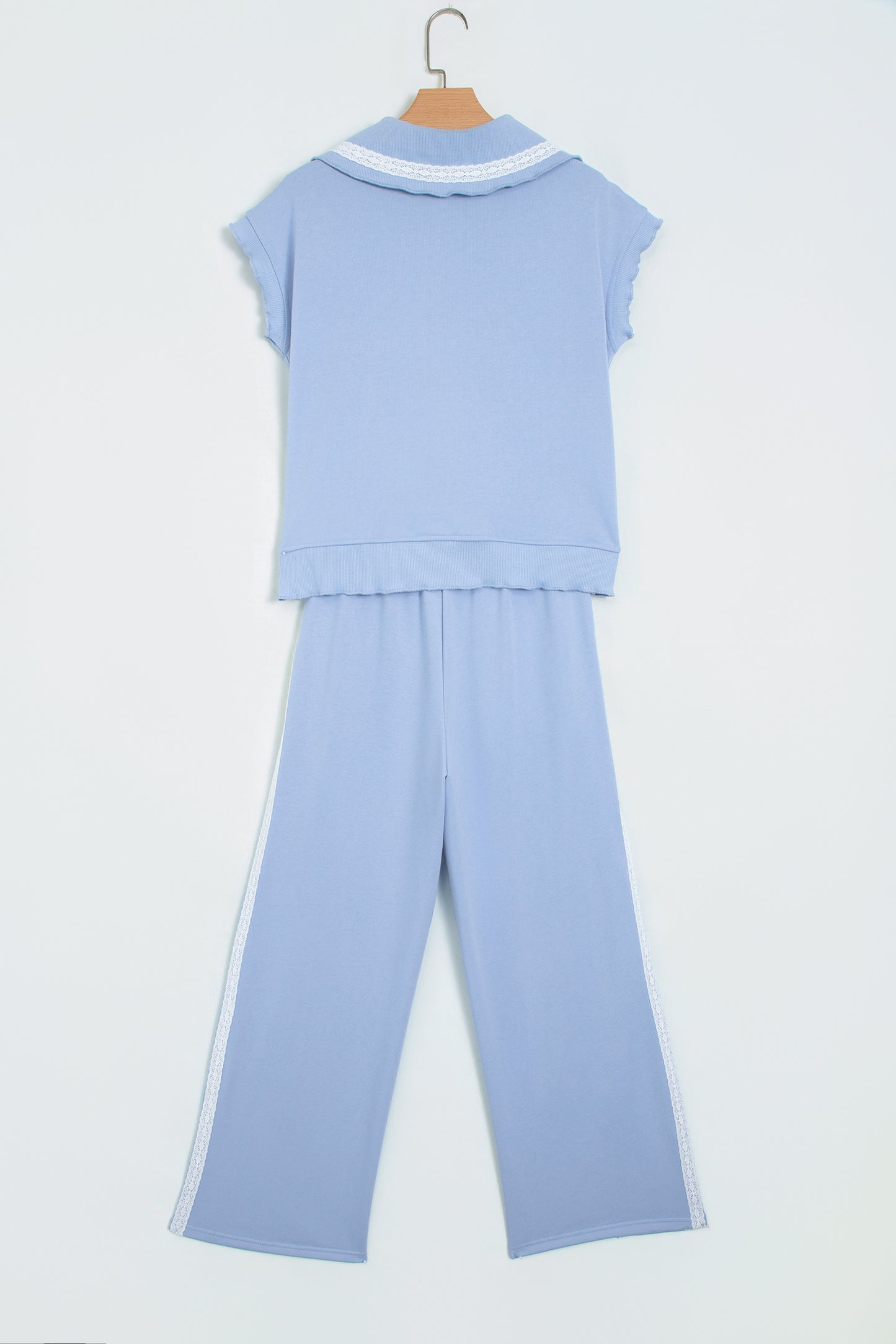 Lace Trim Zipped Top & Sweatpants Set
