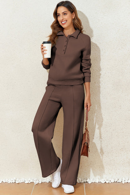 Solid Collared Sweatshirt and Pants Set