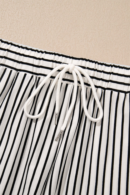 Stripe Collared V-Neck Tee & Shorts Set