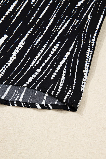 Abstract V-Neck Long Sleeve Blouse