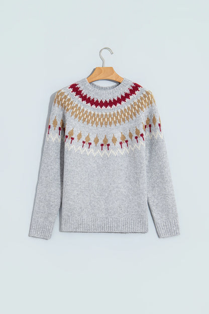 Geometric Fair Isle Raglan Sleeve Sweater