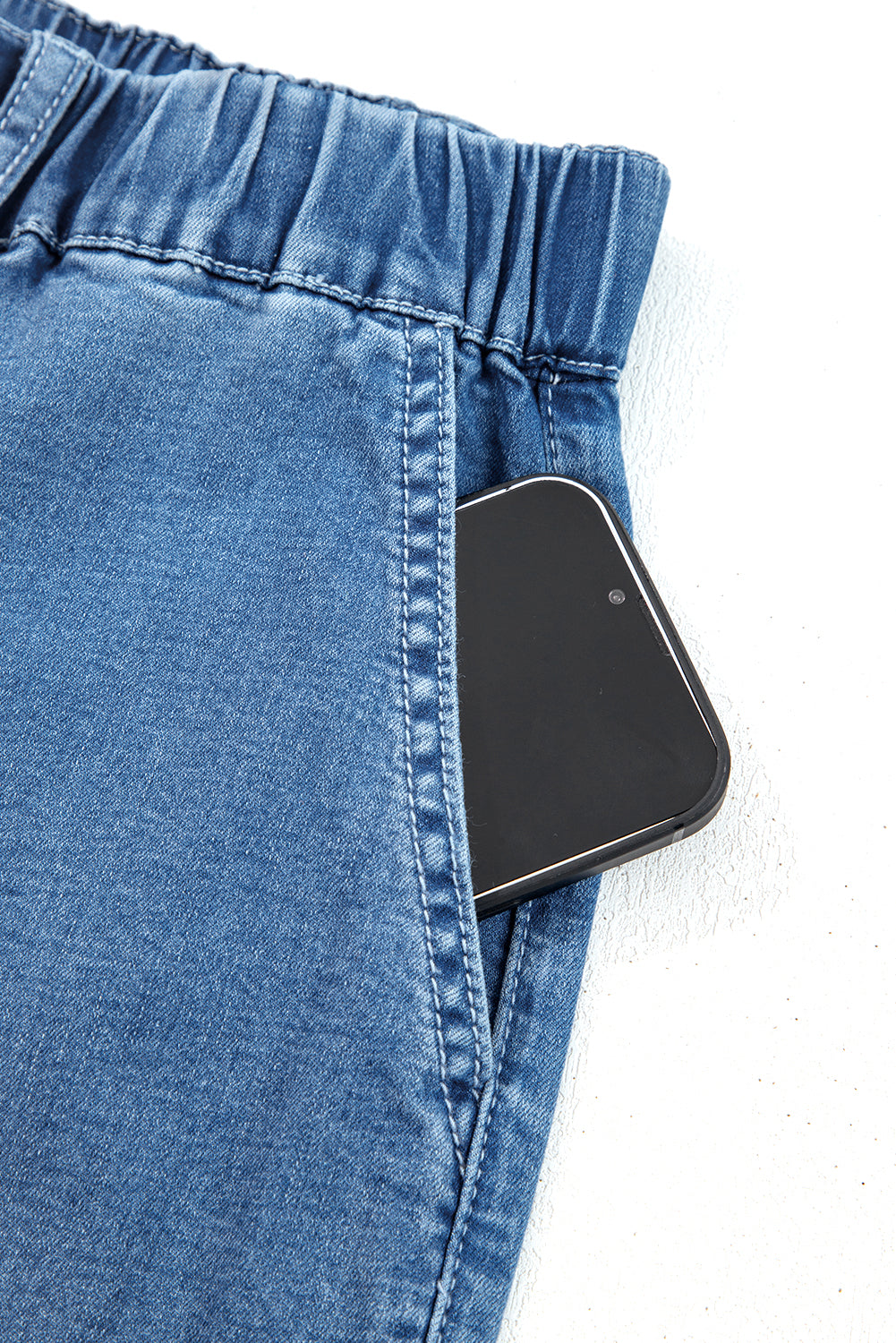 Plus Size Denim Elastic Waist Ruffle Wide Leg Pants