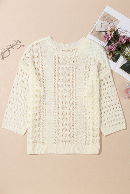 Hollowed Knit 3/4 Sleeve Sweater