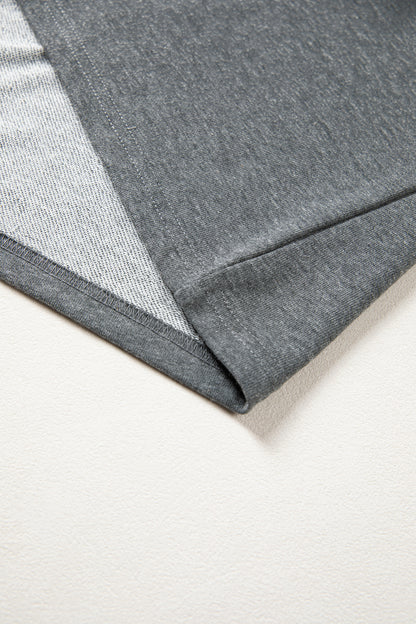Colorblock Denim Patchwork Shirt Collar Blouse