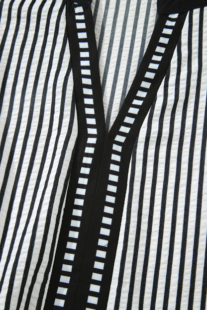 Plus Size Stripe Flutter Sleeve V-Neck Maxi Dress