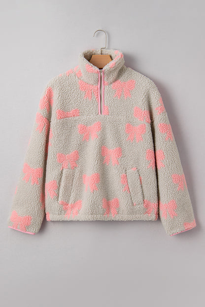 Valentine Bow Sherpa Quarter Zip Sweatshirt