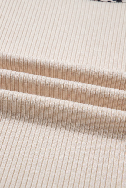 Plus Size Leopard Contrast Trim Ribbed Knit Top