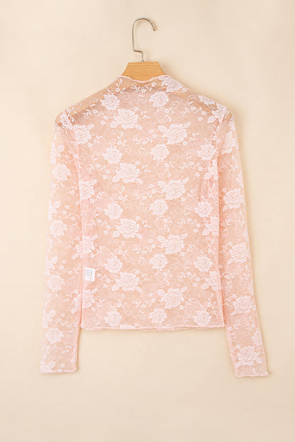 Floral Lace Sheer Mesh Long Sleeve Top