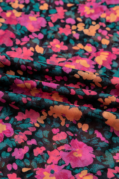 Floral Mesh Long Sleeve Mock Neck Top