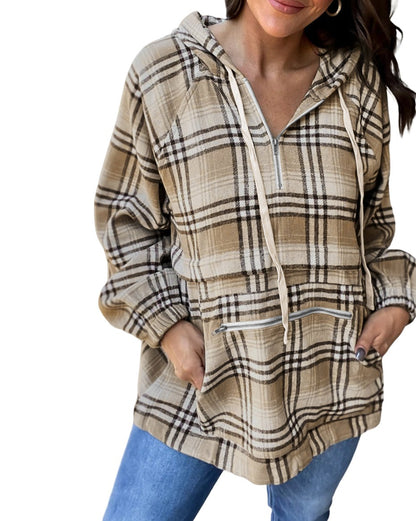 Plaid Half Zip Pullover Hoodie