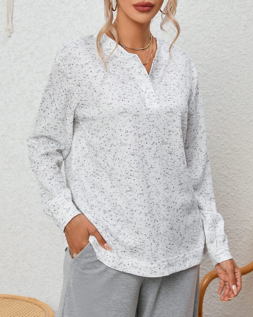 Speckled Waffle Knit Henley Top