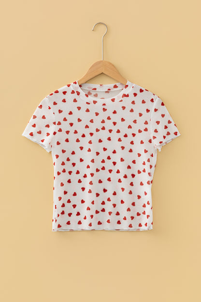 Valentine Heart Mesh Short Sleeve Top
