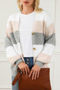 Colorblock Stripe Fuzzy Buttoned Cardigan