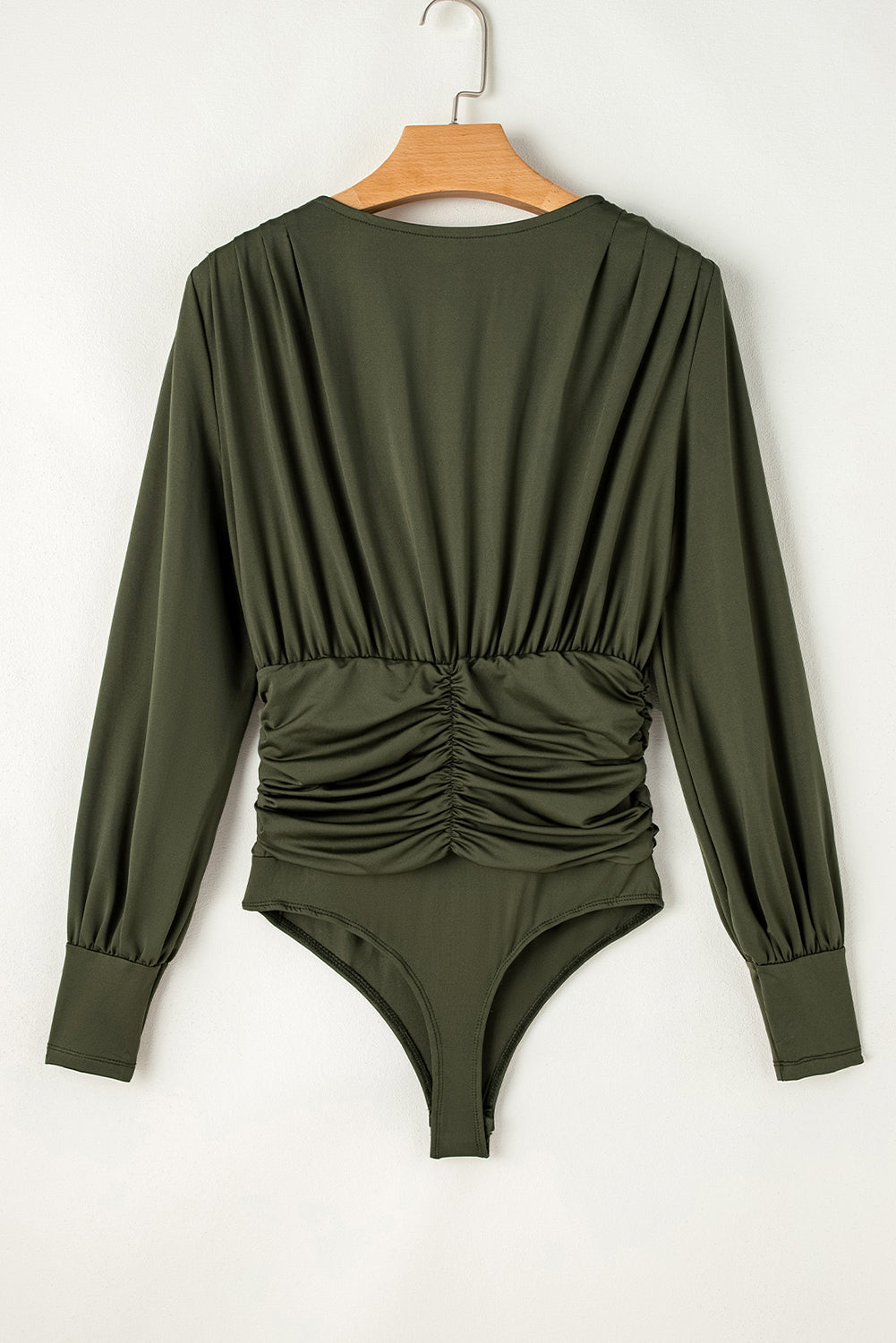 Ruched V-Neck Long Sleeve Bodysuit