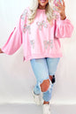 Bow Embroidered Lantern Sleeve Sweatshirt