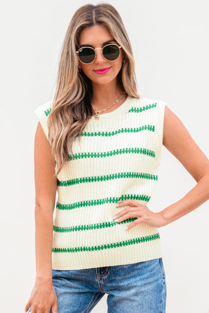 Stripe Round Neck Sleeveless Sweater Top