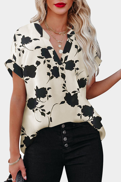 Floral Short Sleeve V-Neck Blouse