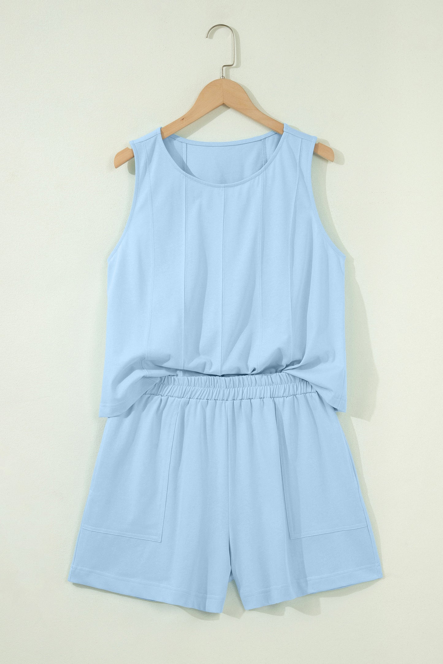 Solid Stitched Tank Top & Elastic Short Set