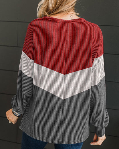 Chevron Colorblock Ribbed Top