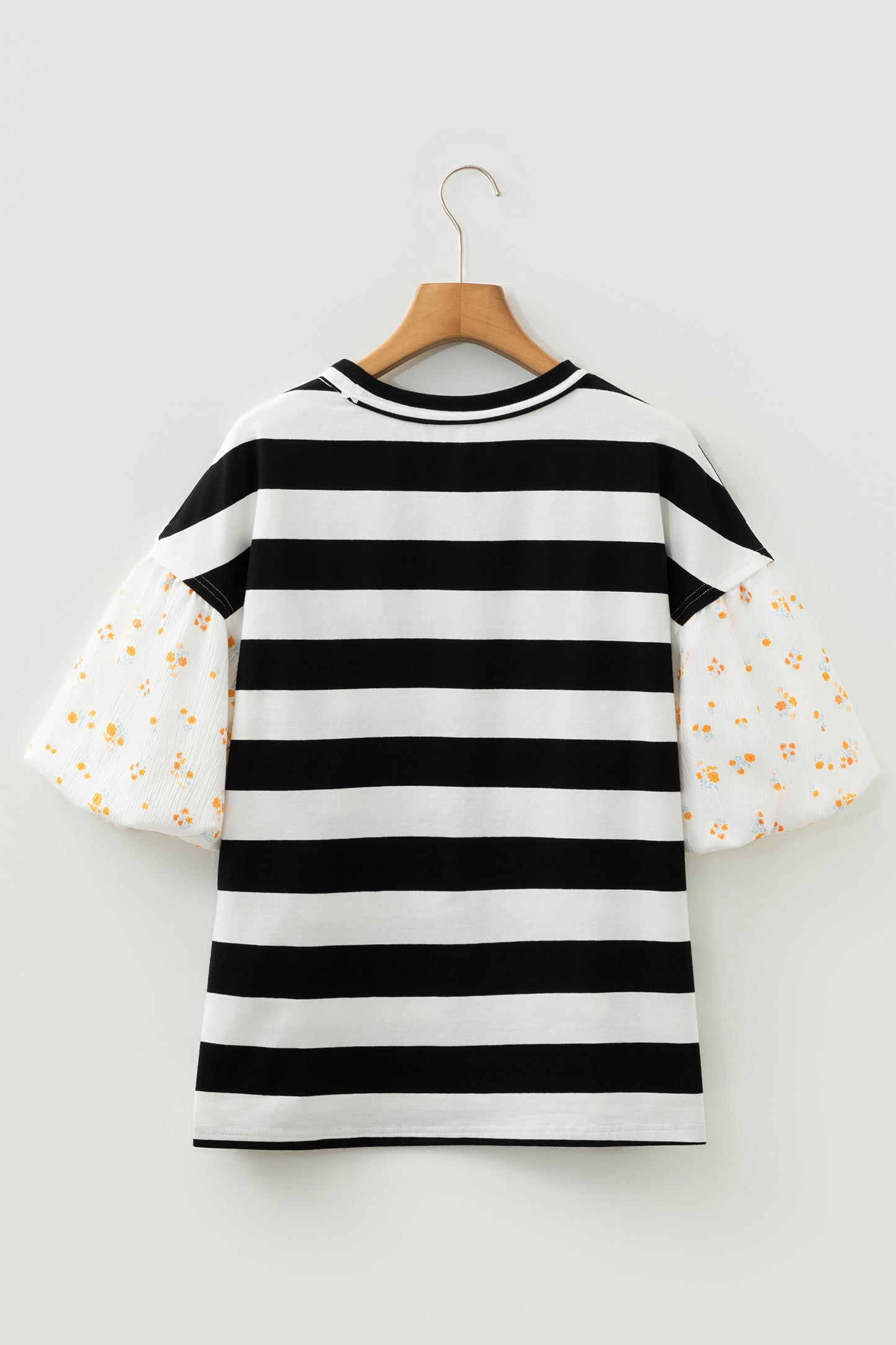 Stripe Floral Patchwork Puff Sleeve Blouse