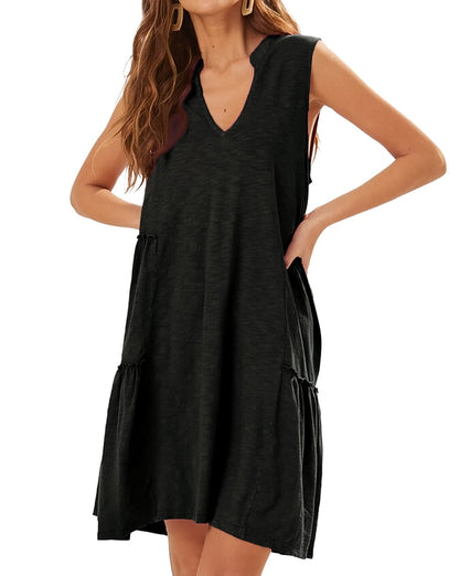 Split V-Neck Tiered Sleeveless Dress