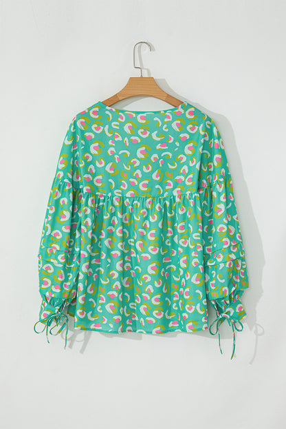 Abstract Spaghetti Tie Lantern Sleeve Blouse