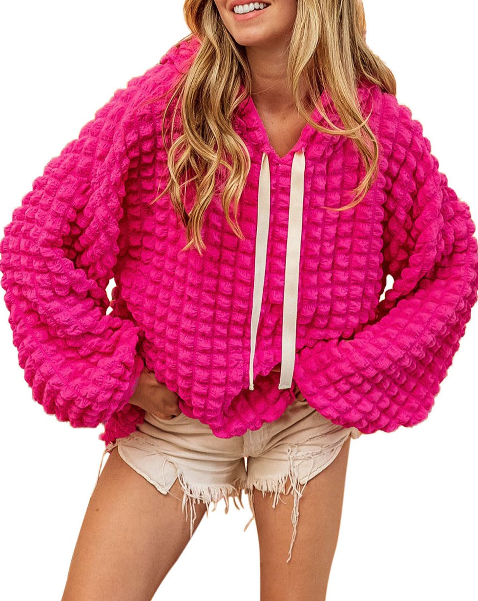 Rose Bubble Textured Waffle Hoodie