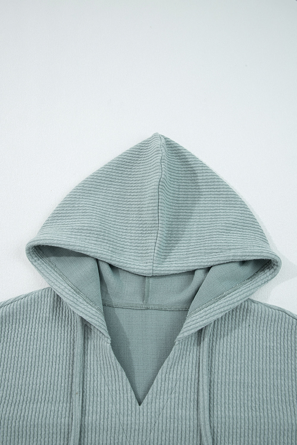 Solid Ribbed Drop Shoulder Hoodie