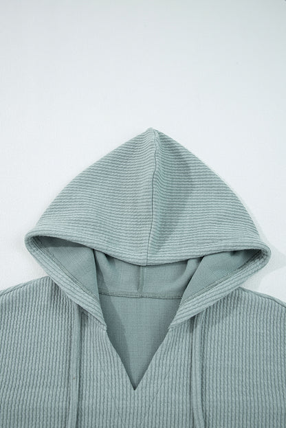 Solid Ribbed Drop Shoulder Hoodie