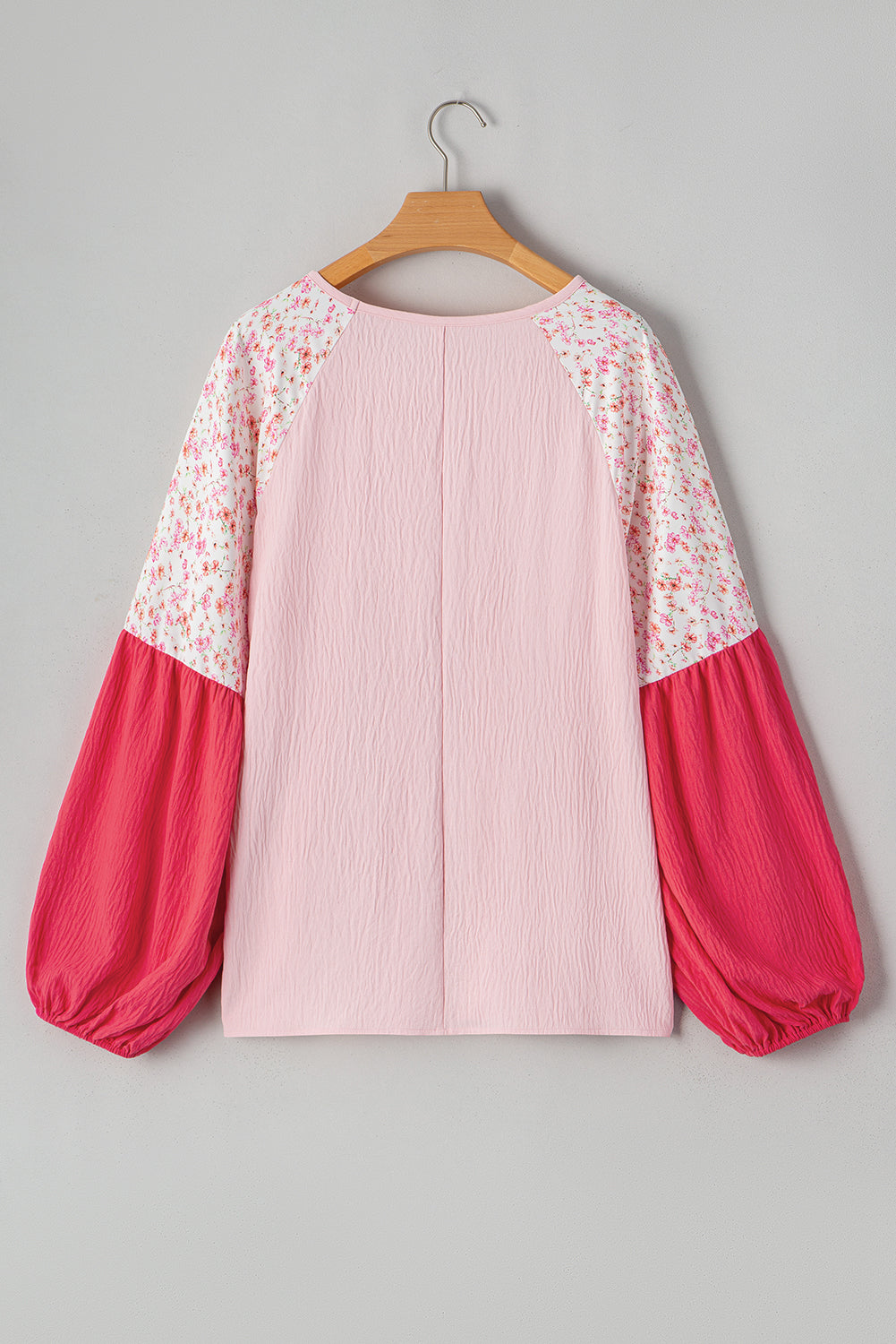 Plus Size Floral Colorblock Long Sleeve Blouse