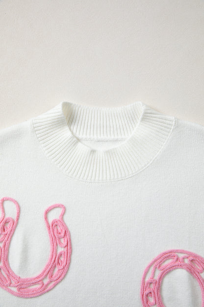 Western Horseshoe Mock Neck Short Sleeve Sweater