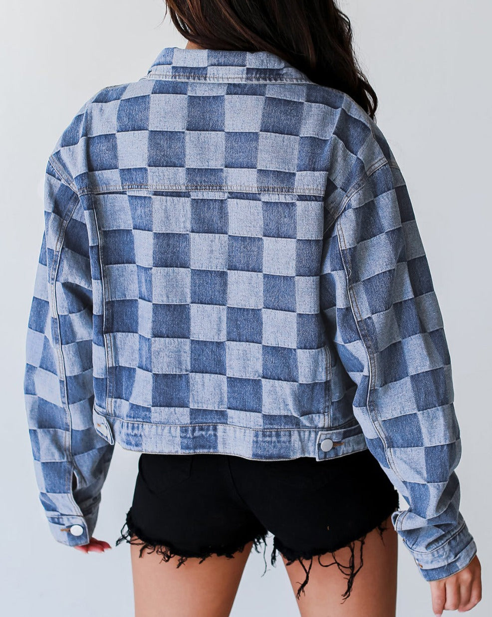 Checker Denim Pocketed Jacket