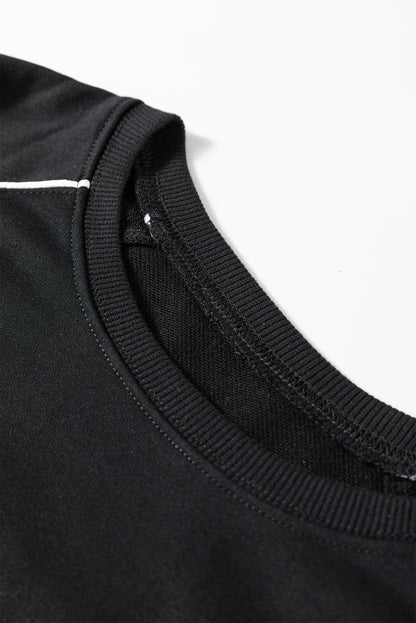 Patchwork Contrast Piping Pullover and Mini Skirt Set