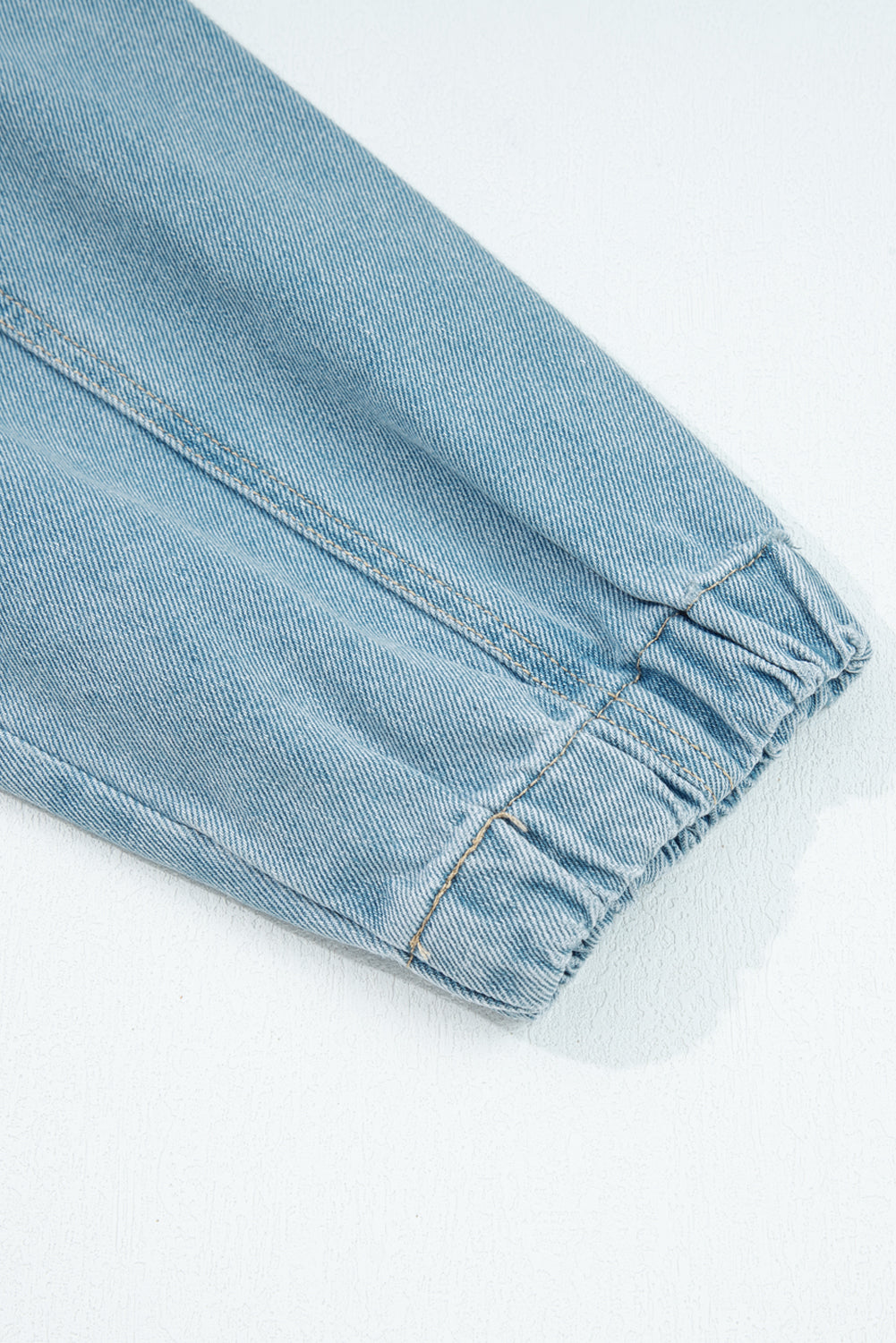 Denim Collared Zip-Up Elastic Edge Pocketed Jacket