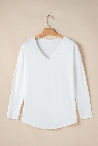 Solid V-Neck Long Sleeve Top