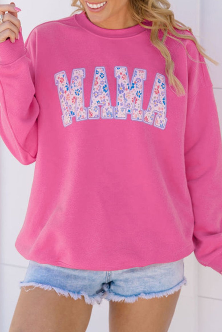 Floral MAMA Embroidered Pullover Sweatshirt