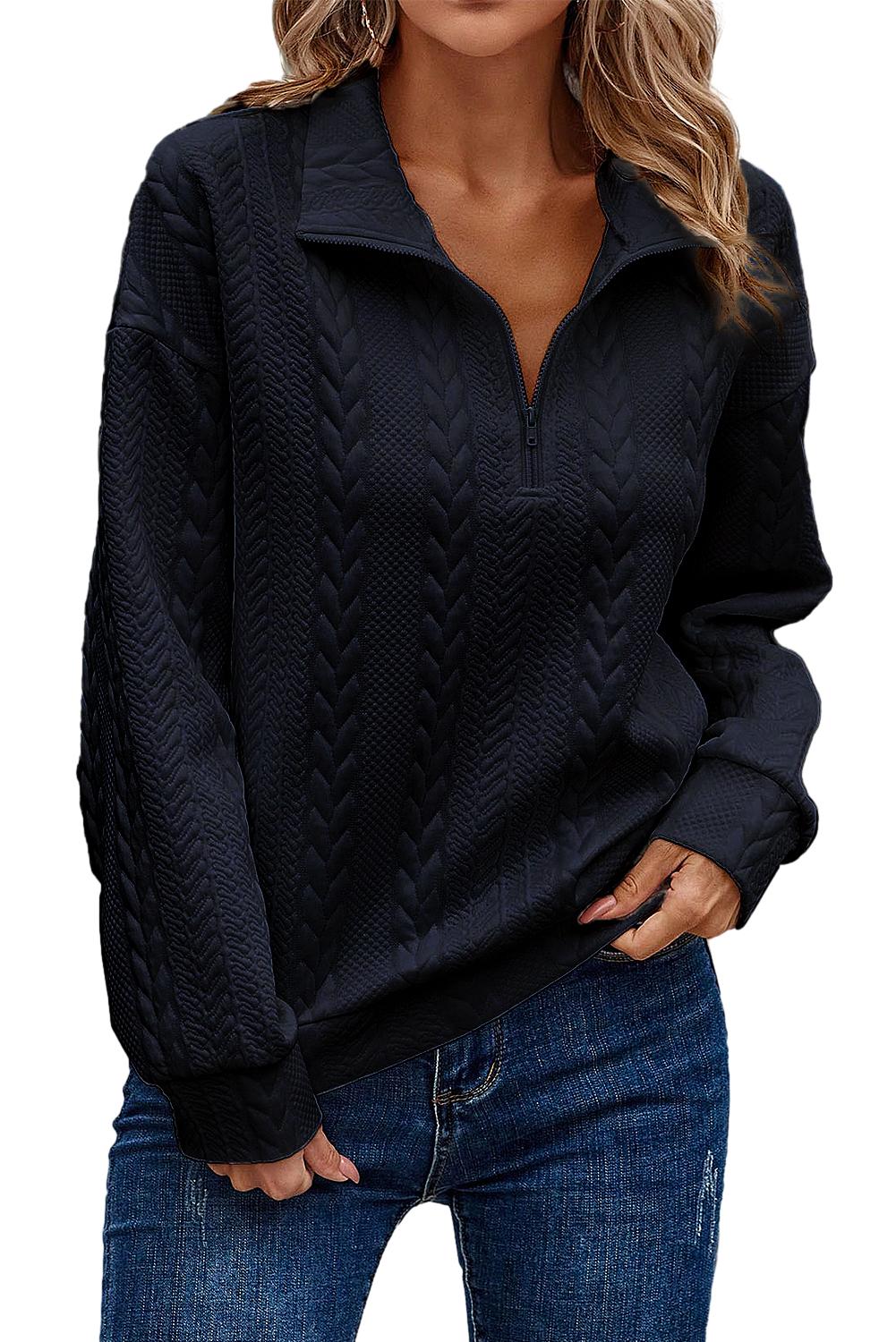 Cable Textured Zip Up Sweatshirt